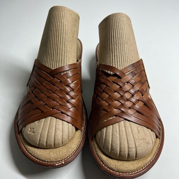 Dr Scholls Sandals Womens Size  8 Slides Woven Brown Leather Open Toe Low Heels - Picture 3 of 7